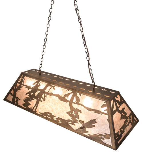Meyda Lighting Fly Fishing Creek 48" 6-Light Antique Copper Island Pendant Light With Silver Mica Shade Glass