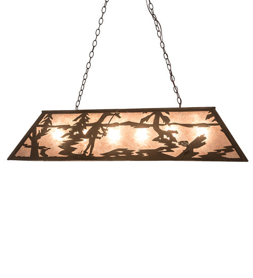 Meyda Lighting Fly Fishing Creek 48" 6-Light Antique Copper Island Pendant Light With Silver Mica Shade Glass