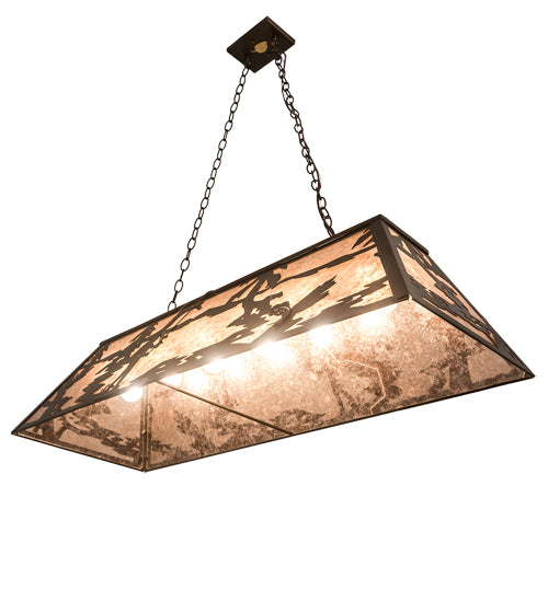 Meyda Lighting Fly Fishing Creek 48" 6-Light Antique Copper Island Pendant Light With Silver Mica Shade Glass