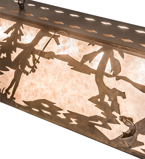 Meyda Lighting Fly Fishing Creek 48" 6-Light Antique Copper Island Pendant Light With Silver Mica Shade Glass