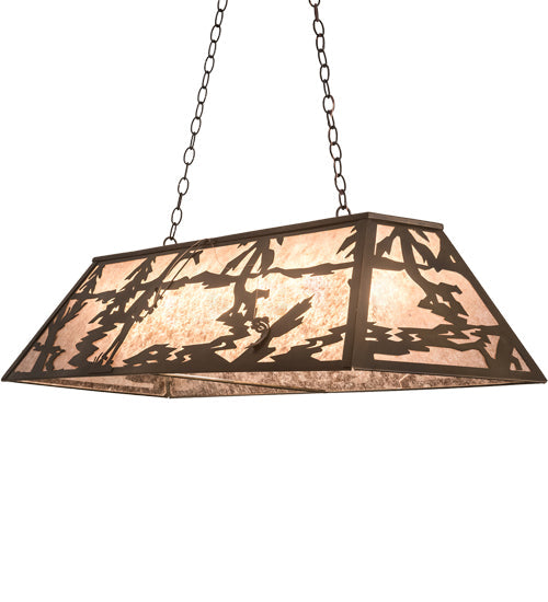 Meyda Lighting Fly Fishing Creek 48" 6-Light Antique Copper Island Pendant Light With Silver Mica Shade Glass