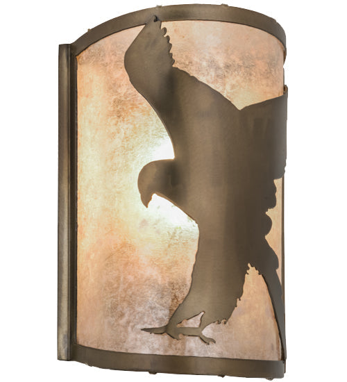 Meyda Lighting Flying Hawk 8" Antique Copper Left Wall Sconce With Silver Mica Shade Glass