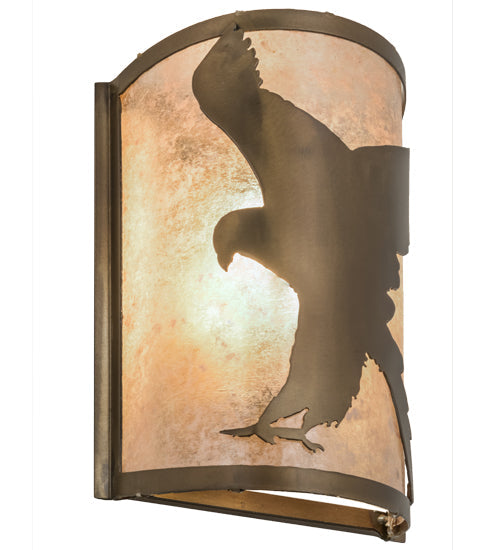 Meyda Lighting Flying Hawk 8" Antique Copper Left Wall Sconce With Silver Mica Shade Glass