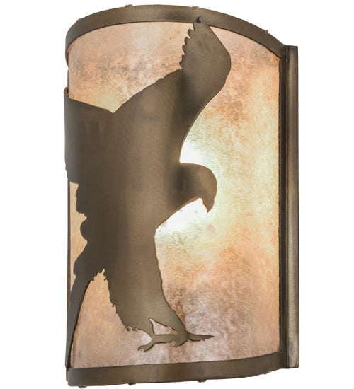 Meyda Lighting Flying Hawk 8" Antique Copper Right Wall Sconce With Silver Mica Shade Glass