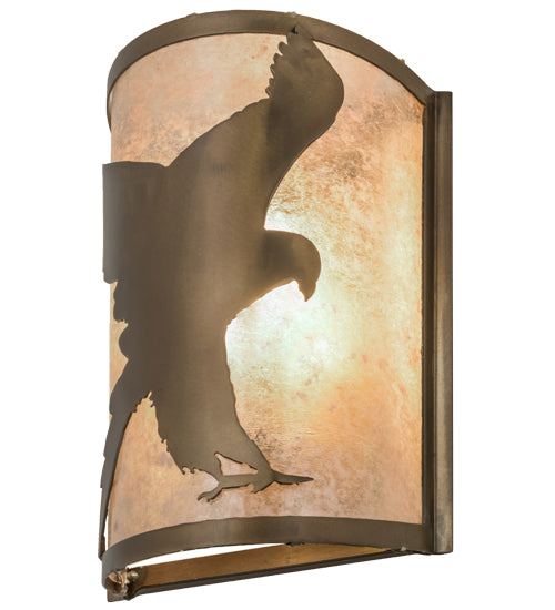 Meyda Lighting Flying Hawk 8" Antique Copper Right Wall Sconce With Silver Mica Shade Glass