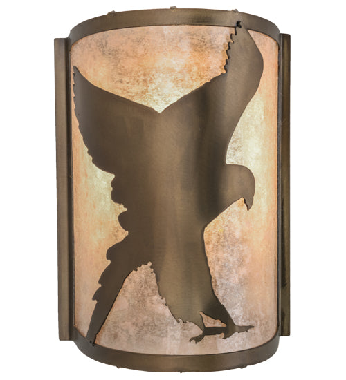 Meyda Lighting Flying Hawk 8" Antique Copper Right Wall Sconce With Silver Mica Shade Glass