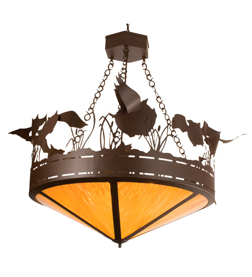 Meyda Lighting Flying Pigs 65" 8-Light Cafe Noir Inverted Pendant Light With Honey Art Shade Glass