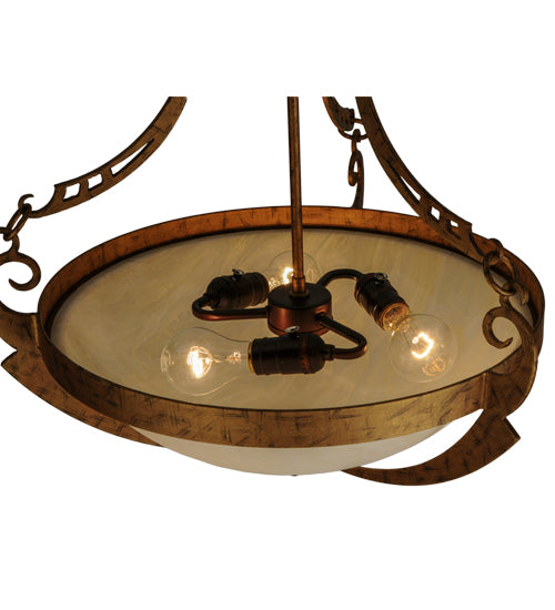 Meyda Lighting Focus 21" 3-Light Spanish Gold Pendant Light With Creme Carrare Idalight Shade