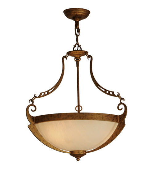 Meyda Lighting Focus 21" 3-Light Spanish Gold Pendant Light With Creme Carrare Idalight Shade