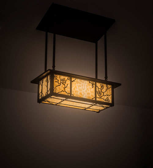 Meyda Lighting Foliage 24" 2-Light Mahogany Bronze Island Pendant Light With Beige Art Shade Glass