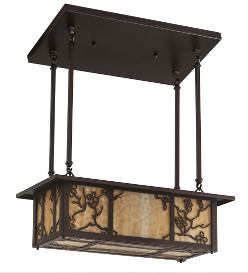 Meyda Lighting Foliage 24" 2-Light Mahogany Bronze Island Pendant Light With Beige Art Shade Glass
