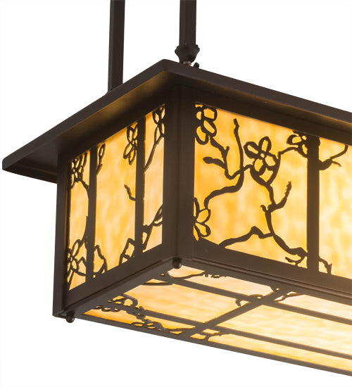 Meyda Lighting Foliage 24" 2-Light Mahogany Bronze Island Pendant Light With Beige Art Shade Glass