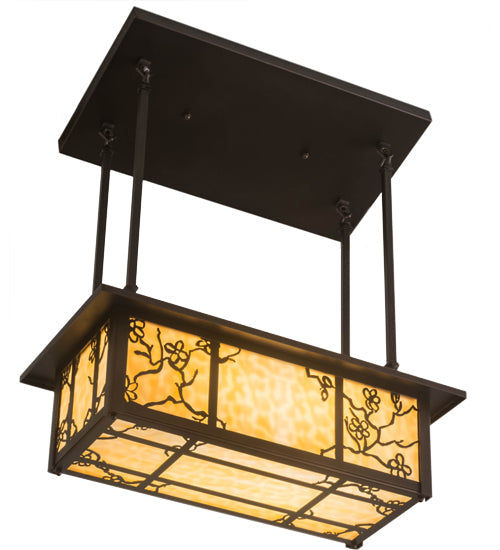 Meyda Lighting Foliage 24" 2-Light Mahogany Bronze Island Pendant Light With Beige Art Shade Glass