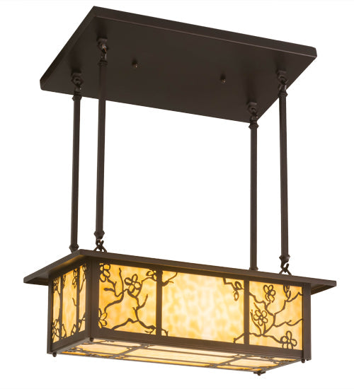 Meyda Lighting Foliage 24" 2-Light Mahogany Bronze Island Pendant Light With Beige Art Shade Glass