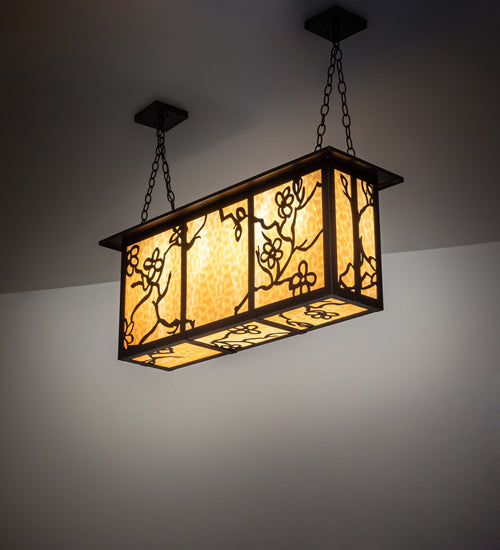 Meyda Lighting Foliage 38" 4-Light Mahogany Bronze Island Pendant Light With Beige Flemish Shade Glass