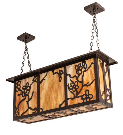 Meyda Lighting Foliage 38" 4-Light Mahogany Bronze Island Pendant Light With Beige Flemish Shade Glass