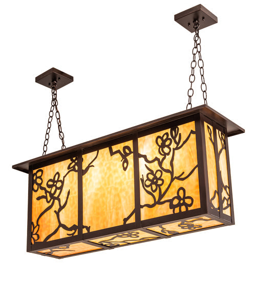 Meyda Lighting Foliage 38" 4-Light Mahogany Bronze Island Pendant Light With Beige Flemish Shade Glass