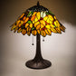 Meyda Lighting Follaje 18" 2-Light Mahogany Bronze Table Lamp With Multi-Colored Shade Glass