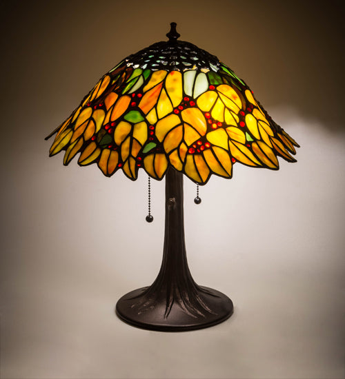 Meyda Lighting Follaje 18" 2-Light Mahogany Bronze Table Lamp With Multi-Colored Shade Glass