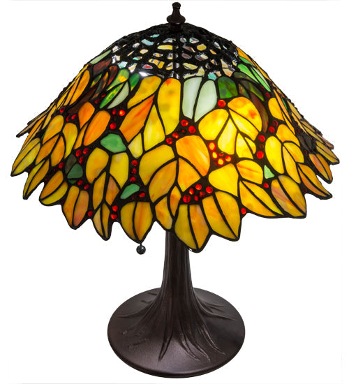 Meyda Lighting Follaje 18" 2-Light Mahogany Bronze Table Lamp With Multi-Colored Shade Glass