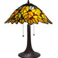 Meyda Lighting Follaje 18" 2-Light Mahogany Bronze Table Lamp With Multi-Colored Shade Glass