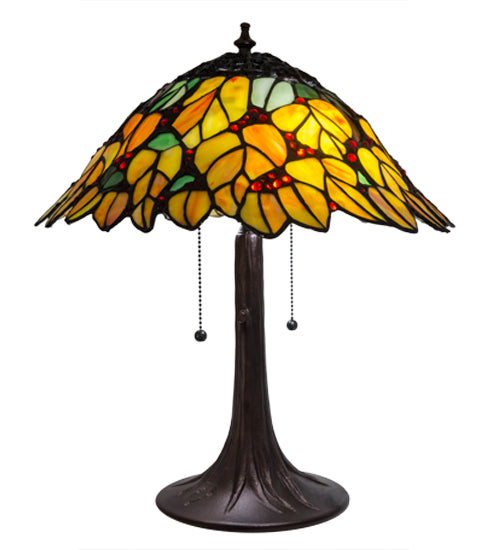 Meyda Lighting Follaje 18" 2-Light Mahogany Bronze Table Lamp With Multi-Colored Shade Glass