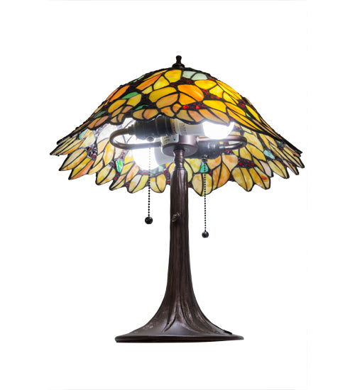 Meyda Lighting Follaje 18" 2-Light Mahogany Bronze Table Lamp With Multi-Colored Shade Glass