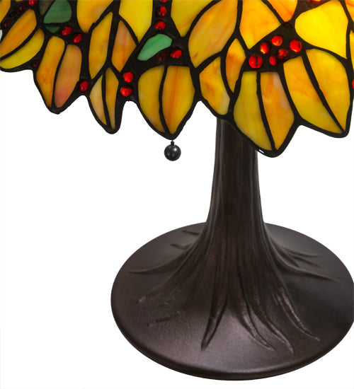 Meyda Lighting Follaje 18" 2-Light Mahogany Bronze Table Lamp With Multi-Colored Shade Glass