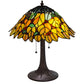 Meyda Lighting Follaje 18" 2-Light Mahogany Bronze Table Lamp With Multi-Colored Shade Glass