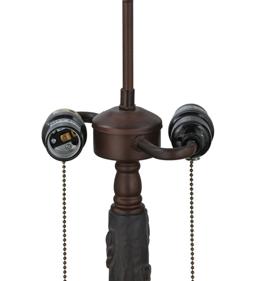 Meyda Lighting Follaje 25" 2-Light Mahogany Bronze Table Lamp With Multi-Colored Shade Glass