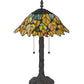 Meyda Lighting Follaje 25" 2-Light Mahogany Bronze Table Lamp With Multi-Colored Shade Glass