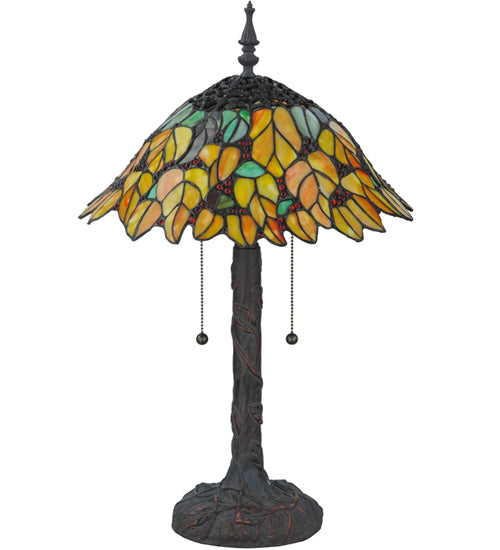 Meyda Lighting Follaje 25" 2-Light Mahogany Bronze Table Lamp With Multi-Colored Shade Glass