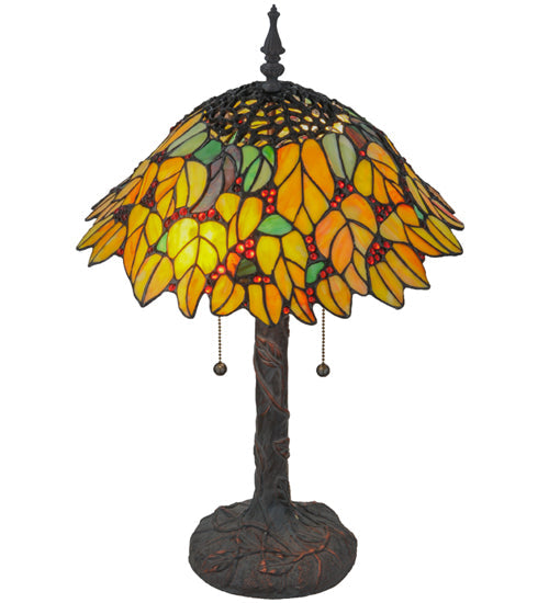 Meyda Lighting Follaje 25" 2-Light Mahogany Bronze Table Lamp With Multi-Colored Shade Glass