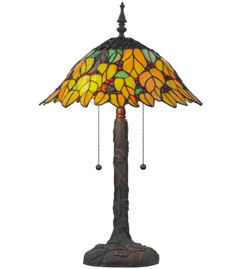 Meyda Lighting Follaje 25" 2-Light Mahogany Bronze Table Lamp With Multi-Colored Shade Glass