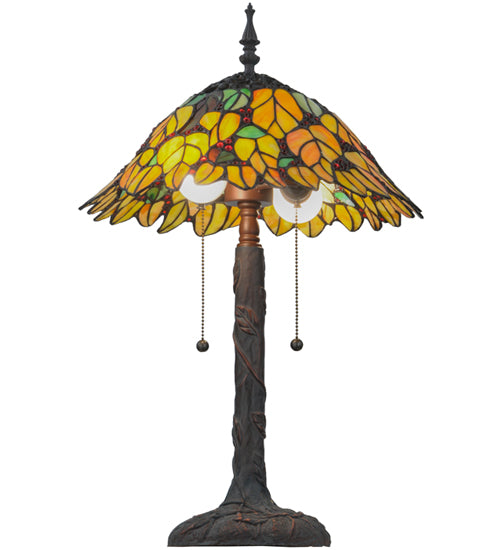Meyda Lighting Follaje 25" 2-Light Mahogany Bronze Table Lamp With Multi-Colored Shade Glass
