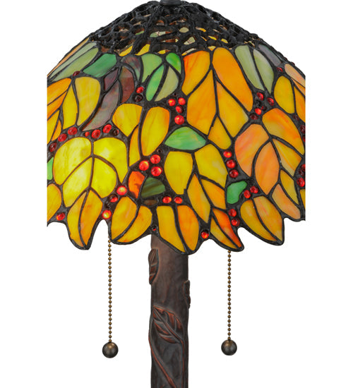 Meyda Lighting Follaje 25" 2-Light Mahogany Bronze Table Lamp With Multi-Colored Shade Glass