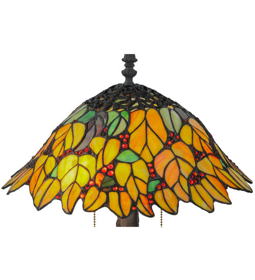 Meyda Lighting Follaje 25" 2-Light Mahogany Bronze Table Lamp With Multi-Colored Shade Glass