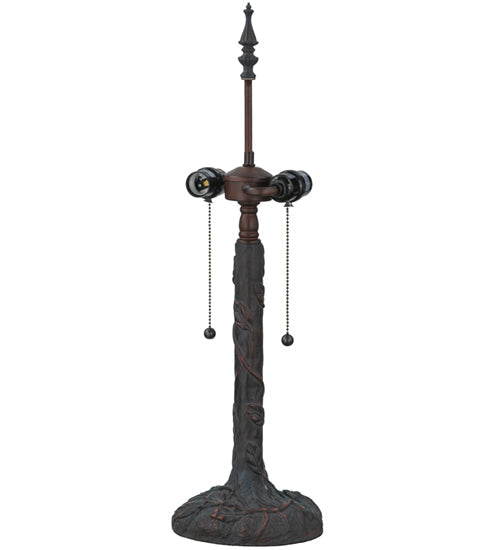 Meyda Lighting Follaje 25" 2-Light Mahogany Bronze Table Lamp With Multi-Colored Shade Glass