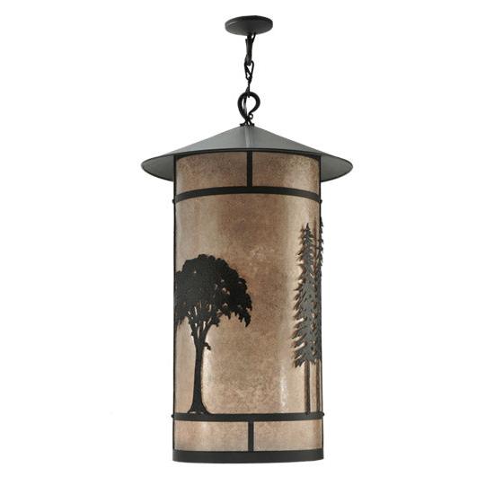 Meyda Lighting Forest 34" 8-Light Wrought Iron Lantern Pendant Light With Silver Mica Shade Glass