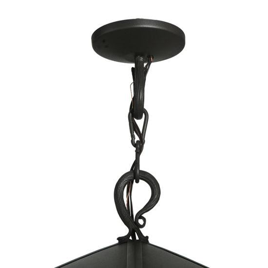 Meyda Lighting Forest 34" 8-Light Wrought Iron Lantern Pendant Light With Silver Mica Shade Glass