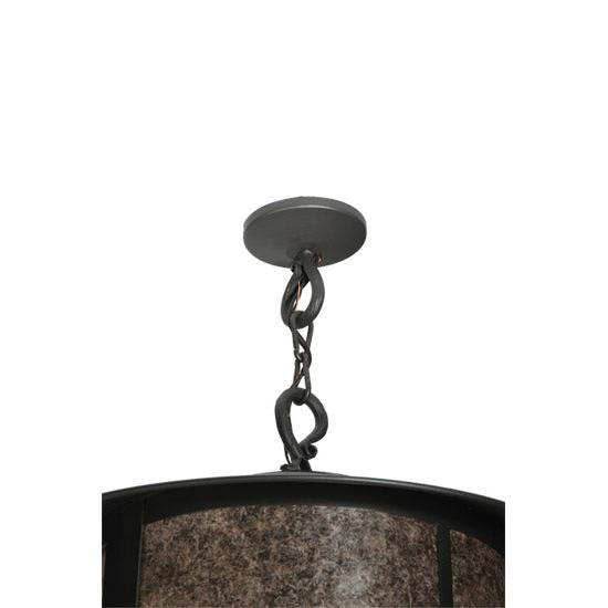 Meyda Lighting Forest 34" 8-Light Wrought Iron Lantern Pendant Light With Silver Mica Shade Glass