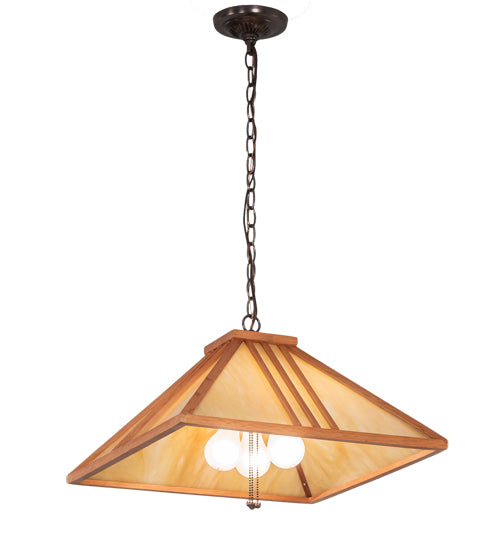 Meyda Lighting Forestwood 25" 3-Light Mahogany Bronze Pendant Light With Beige Iridescent Shade Glass