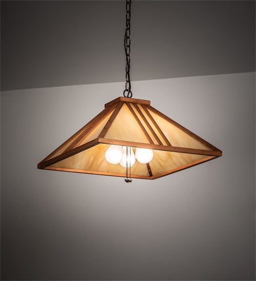 Meyda Lighting Forestwood 25" 3-Light Mahogany Bronze Pendant Light With Beige Iridescent Shade Glass