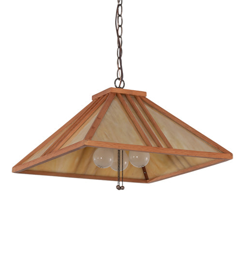 Meyda Lighting Forestwood 25" 3-Light Mahogany Bronze Pendant Light With Beige Iridescent Shade Glass