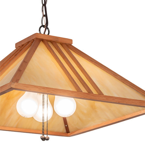 Meyda Lighting Forestwood 25" 3-Light Mahogany Bronze Pendant Light With Beige Iridescent Shade Glass