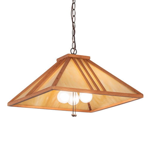 Meyda Lighting Forestwood 25" 3-Light Mahogany Bronze Pendant Light With Beige Iridescent Shade Glass