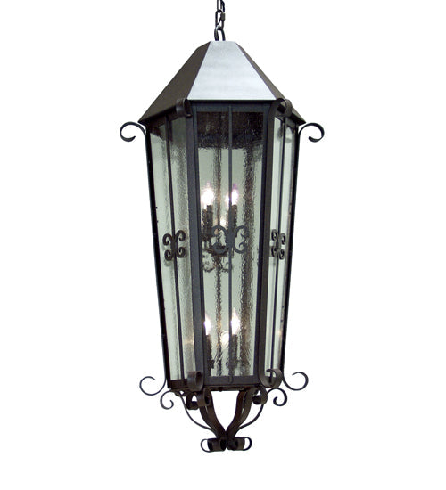 Meyda Lighting Forsynthia 28" 8-Light Black Pendant Light With Clear Seeded Shade Glass