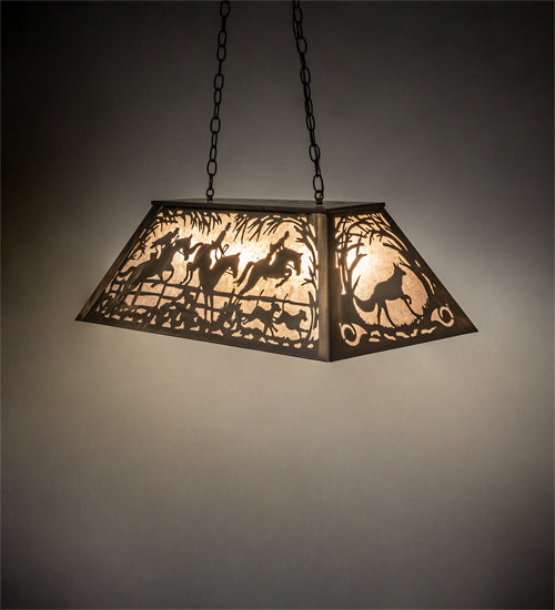 Meyda Lighting Fox Hunt 33" 6-Light Antique Copper Island Pendant Light With Silver Mica Shade Glass