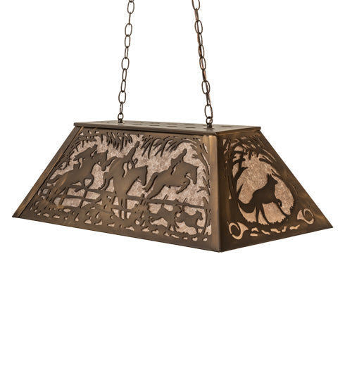 Meyda Lighting Fox Hunt 33" 6-Light Antique Copper Island Pendant Light With Silver Mica Shade Glass