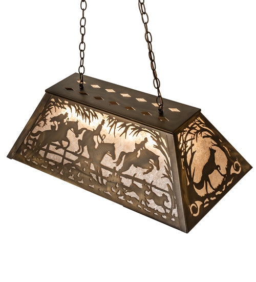 Meyda Lighting Fox Hunt 33" 6-Light Antique Copper Island Pendant Light With Silver Mica Shade Glass
